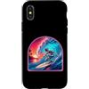 Surfer Tees and Gifts Custodia per iPhone X/XS Retro Surfer Riding Vibrant Ocean Wave