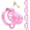 BDSMJOY Chastity cage con Gancio per massaggio testicolare, gabbia pene con 4 Anelli per il Pene Rimovibili, cock cage per Prevenire L'erezione (Rosa)