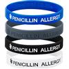 Medical ID Me Braccialetti da polso con avviso medico per allergia alla penicillina, confezione da 4, 4 colori, UK, Large 20cm, Silicone, Non pietra preziosa