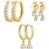 AUNEK Set di 3 Paia di Orecchini a Cerchio Dorati per Donna, Piccoli Cerchi Delicati, Borchie CZ E Pendente, Gioielli Leggeri, Confezione Regalo