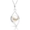Planetys Collana da donna in oro bianco 375/1000 perla coltivata incastonata 3 diamanti bianchi, Oro, Diamante