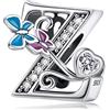 MUERDOU Charm in argento con lettera iniziale a forma di farfalla, per braccialetti Pandora, ciondoli fai da te, regali per donne, Smalto, Zirconie sintetico