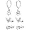 LYTOPTOP Set di 3 paia di orecchini a cerchio da donna, in argento Sterling 925, con zirconia cubica, ipoallergenici, idea regalo, Argento sterling, Zirconia cubica
