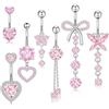 kodivenj Piercing per ombelico, 7 pezzi, 14 g, con ciondolo (rosa)