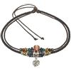 Ancient Tribe Collana girocollo boho a doppio cordoncino marrone in pelle e canapa con ciondolo foglia e perline, regolabile 37 cm