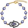 Uloveido Bracciale in acciaio inossidabile con ciondolo a forma di mano di Fatima e occhio di Fatima, con occhio blu, regolabile, amuleto, da donna, Medio, 100%, Zirconia cubica