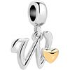 SBI Jewelry Charm da donna a forma di cuore, compatibile con braccialetti Pandora, con iniziale dell'alfabeto, gioiello da donna, Misura unica, Rame, Nessuna pietra preziosa