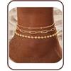 Milacolato Braccialetto Catena Della Caviglia Per Donna Acciaio Inossidabile 14K Oro Placcato Tennis Per Perle Cuban Paperclip Link Catena Anklet Set Regolabile Gioielli a Piede Boho Spiaggia 3Pcs