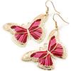 Avalaya Leggero rosa smaltato farfalla orecchini pendenti in oro - 60 mm L