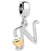 SBI Jewelry Charm da donna a forma di cuore, compatibile con braccialetti Pandora, con iniziale dell'alfabeto, gioiello da donna, Misura unica, Rame, Nessuna pietra preziosa