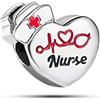 FGT Ciondolo a forma di cuore con cappellino da infermiera, compatibile con braccialetti Pandora, stetoscopio, ECG, regalo per donne, famiglia, figlia, sorella, compleanno