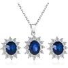 Yienate Set di gioielli da sposa con zaffiro blu, collana con ciondolo in cristallo zaffiro blu sunburst con zirconia cubica, orecchini a perno, set di gioielli da sposa per donne e ragazze