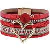 LSxAB Braccialetto multistrato in pelle a forma di cuore, per donne e ragazze, intrecciato a mano, impilabile, in stile bohémien, con brillantini, 19cm / 7.5inch, Pelle, Nessuna pietra preziosa
