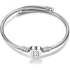 FGT Braccialetto rigido regolabile con cuore in argento con numeri fortunati per compleanno 13 15 16 18 21 30 40 50 60 65 70 regali per figlia donna braccialetto rigido regolabile, Misura unica