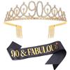 Dimetey 90 & Favoloso set di diadema con fascia e strass, regalo per il 90° compleanno da donna, fascia di compleanno in oro nero per 90° compleanno, decorazione per festa di compleanno (nero 90°)