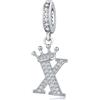 YOUFENG Jewellery Ciondolo in argento con lettera dell'alfabeto e corona, adatto per braccialetti Pandora, idea regalo per donne, Zirconia cubica