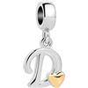 SBI Jewelry Charm da donna a forma di cuore, compatibile con braccialetti Pandora, con iniziale dell'alfabeto, gioiello da donna, Misura unica, Rame, Nessuna pietra preziosa
