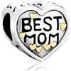 FGT Best Mom Love Heart Charm per bracciali, collane, ciondoli, compatibile con braccialetti Pandora, regalo per mamma, donne, amici, famiglia, Zirconia cubica, Nessuna pietra preziosa