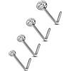 OUFER Body Piercing 4pcs Solid Titanium Nose Piercing 20G Nose Stud Bone Pin Nostril Rings L- Bend Nose Body Piercings Jewellery for Women Men