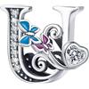 MUERDOU Charm in argento con lettera iniziale a forma di farfalla, per braccialetti Pandora, ciondoli fai da te, regali per donne, Smalto, Zirconie sintetico