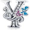 MUERDOU Charm in argento con lettera iniziale a forma di farfalla, per braccialetti Pandora, ciondoli fai da te, regali per donne, Smalto, Zirconie sintetico