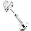 OUFER Body Piercing 18G Orecchino a elica 6/8mm Orecchino Orecchino a Labbro 316L Acciaio Inossidabile Orecchino a elica Cuore Senza Filo Flat Back Orecchino a elica Labret Bar per Donne