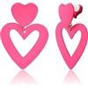 JeryWe Clip Su Orecchini Per Le Donne Teengirls LungoOrecchino Doppio Penzolare Rosa Intenso Amore Cuore Goccia San Valentino Moda Regali