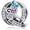 MUERDOU Charm in argento con lettera iniziale a forma di farfalla, per braccialetti Pandora, ciondoli fai da te, regali per donne, Smalto, Zirconie sintetico