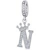 YOUFENG Jewellery Ciondolo in argento con lettera dell'alfabeto e corona, adatto per braccialetti Pandora, idea regalo per donne, Zirconia cubica