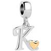 SBI Jewelry Charm da donna a forma di cuore, compatibile con braccialetti Pandora, con iniziale dell'alfabeto, gioiello da donna, Misura unica, Rame, Nessuna pietra preziosa