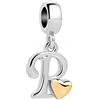 SBI Jewelry Charm da donna a forma di cuore, compatibile con braccialetti Pandora, con iniziale dell'alfabeto, gioiello da donna, Misura unica, Rame, Nessuna pietra preziosa