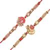 Riddhika Ventures Braccialetto placcato oro con pavone Meenakari e Krishna Rakhi (set di 2) con Roli Chawal e biglietto di auguri || Raksha Bandhan tradizionale regalo festivo, XL, Cotone, Non pietra