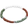 Kuzzoi Buddha Bracciale da uomo in perle di vetro indonesiane e perline in argento sterling 925, mix di perle bianco-marrone-verde, vintage, casual, lunghezza 19-23 cm, 19 cm, Gomma Argento sterling