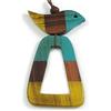Avalaya Collana lunga con ciondolo a forma di uccellino triangolare, turchese, marrone, giallo, con cordoncino in cotone marrone, lunghezza 90 cm, ciondolo da 11 cm
