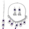 IMINI Set di gioielli indiani da donna, collana girocollo in argento antico e orecchini Jhumka, catena per la testa di matrimonio, maang tikka floreale, zirconia cubica e nappa di perle, gioielli