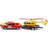 Siku 2570 Nissan Navara con elicottero, 1:50, rotori girevoli, rimorchio con funzione di ribaltamento, porte apribili, carrozzeria in metallo, rosso-giallo, set fuoristrada