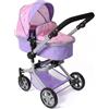 Bayer Chic 2000® Passeggino per bambole 2 in 1 Mika - Cuoricini viola - Pieghevole - Manico regolabile in altezza 47-80 cm - Telaio moderno - Bambole fino a 52 cm - 4-8 J