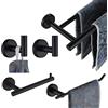 JQK TH100-PB-P2 - Gancio Appendiabiti in Acciaio Inox SUS 304, per Bagno, Cucina, Garage, Montaggio a Parete, Confezione da 2, Colore: Nero Lucido, Acciaio Inossidabile, Nero, 5-Piece Set