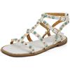 IF Fashion Scarpe Sandali Infradito Gladiatore Stivali Estivi da Donna Con Borchie e Pietre Colorate Pelle Sintetica PY8 Bianco N.39
