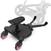 Jaxguom Kiddy Board per passeggino con sedile, pedana universale con sedile rimovibile, doppia ruota a 360 gradi, regolabile, fino a 25 kg, rosa