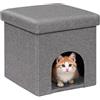 PINPLUS Cuccia per Gatti con Cuscino, Sgabello Pieghevole per Gatto, Cubo Contenitore Stabile con Coperchio Rimovibile, Rifugio Accogliente per Dormire e Giocare