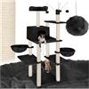 tectake® Albero Tiragraffi per Gatti con Colonne in Sisal, Tiragraffi Gatto con Cuccette e Comoda Casetta con Piattaforma Panoramica, Rivestimento in Morbido Peluche - Nero
