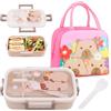 FCXVXCL Capybara Borsa Porta Pranzo Cartoni Animati Scatola Pranzo con Scomparti e Posate Portatile Design Isolamento Termico per Bambini Scuola Ufficio Viaggi Spiaggia