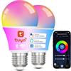 ChangM Lampadina E27 WiFi e Bluetooth, Controllo da Tuya e Smart Life APP,compatibile con Alexa e Google Home, 10W Lampadina Intelligente RGBCW+WW Dimmerabile, A60 Lampadina Smart 2700K-6500K, 2 Pezzi