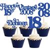 Gyufise 30 topper per cupcake per 18° compleanno, glitterati, vintage, 2008, 18 stecchini per cupcake Hello 18 anni, decorazioni per torte per buon 18° anniversario, forniture per feste, blu