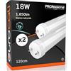 Eurocali Tubo LED 120 cm 18W in VETRO 1850 lumen Bianco Naturale 4000K - Sostituzione Neon T8 - Pacco da 2 tubi