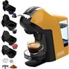 KOTLIE Macchina da caffè multifunzione compatibile per uso capsula e polvere, 3 tempi, 7 livelli di acqua, 1 L serbatoio acqua EM-308B (giallo)