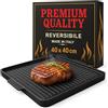 MOHOME Bistecchiera Ghisa Quadrata 40 x 40 cm Piano Cottura Grill Fornello Gas Forno Padella Piastra Liscia Rigata Made in Italy Antiaderente Teflonata Reversibile Manici