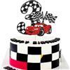 Gyufise 1 pz auto da corsa terza torta topper glitter 3 ° auto da corsa decorazione per torta di compleanno per auto da corsa bandiera a scacchi a tema ragazza ragazzo 3 anni forniture per feste di