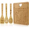 GOWTX Tagliere in Bambù per Matrimonio, con Incisione e 3 Utensili da Cucina | Messaggio d'Amore per gli Sposi, 28x21.5cm Legno Naturale, Cucchiaio, Cucchiaio Forato e Spatola